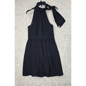 Black Halter Neck Pleated Dress With Bow Detail & Side Zipper